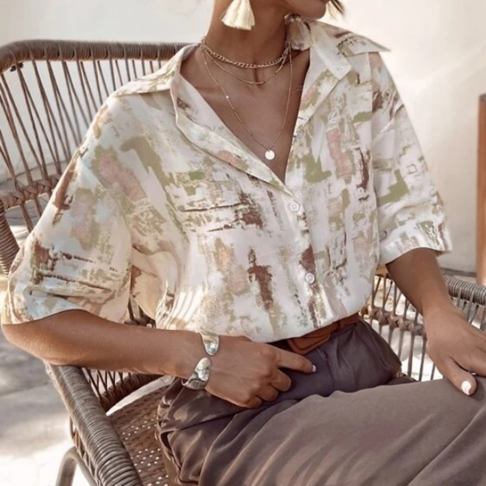 Graphic button front blouse